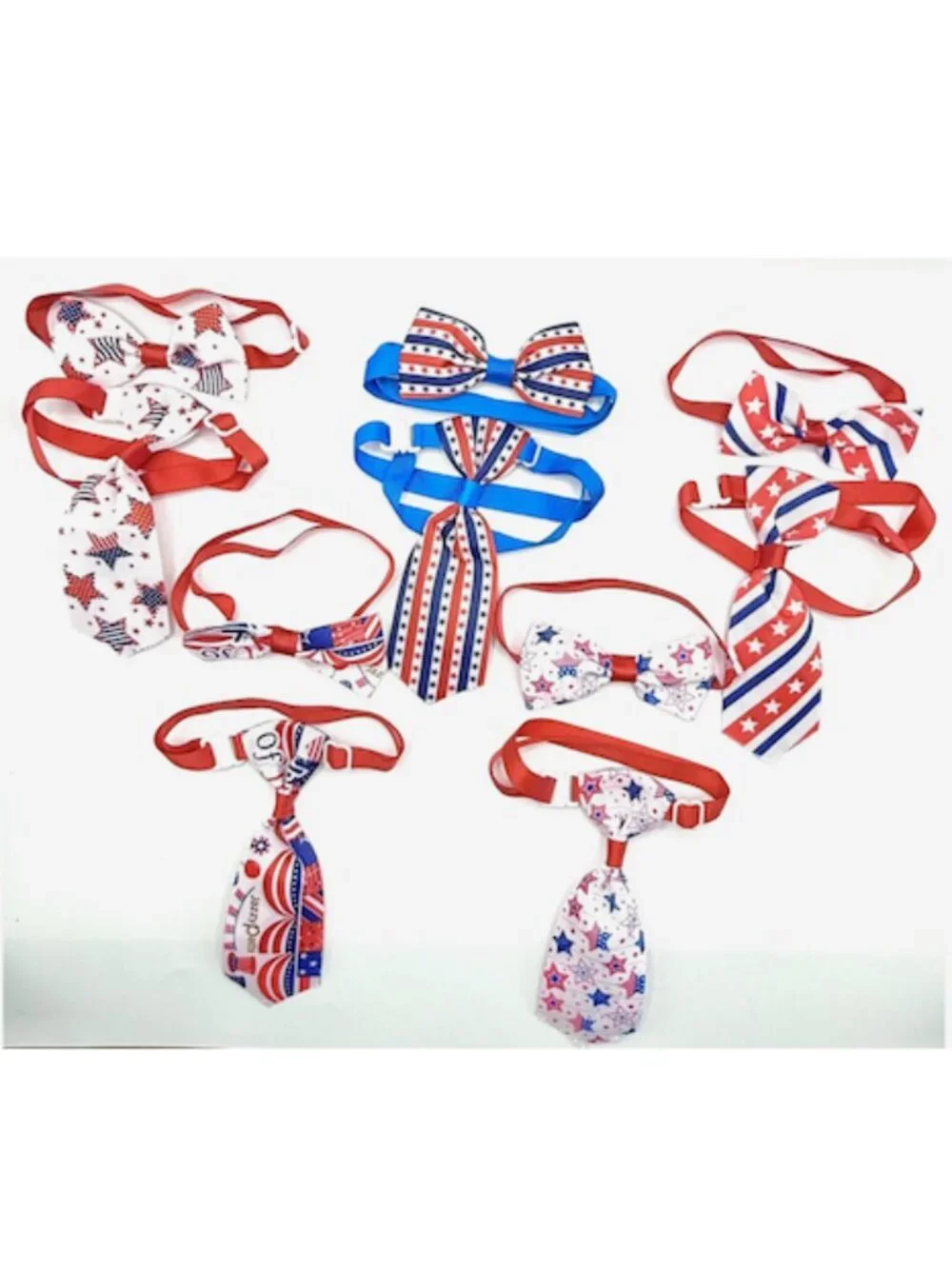 🇺🇸 USA Patriotic Pet Tie Set Stars Stripes Adjustable Dog Cat S/M NEW